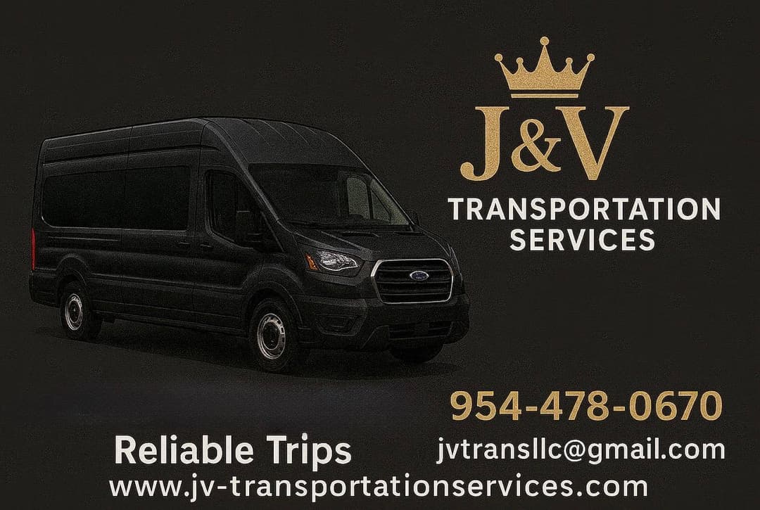 J&V Transportation Services LLC - Gold logo and black van